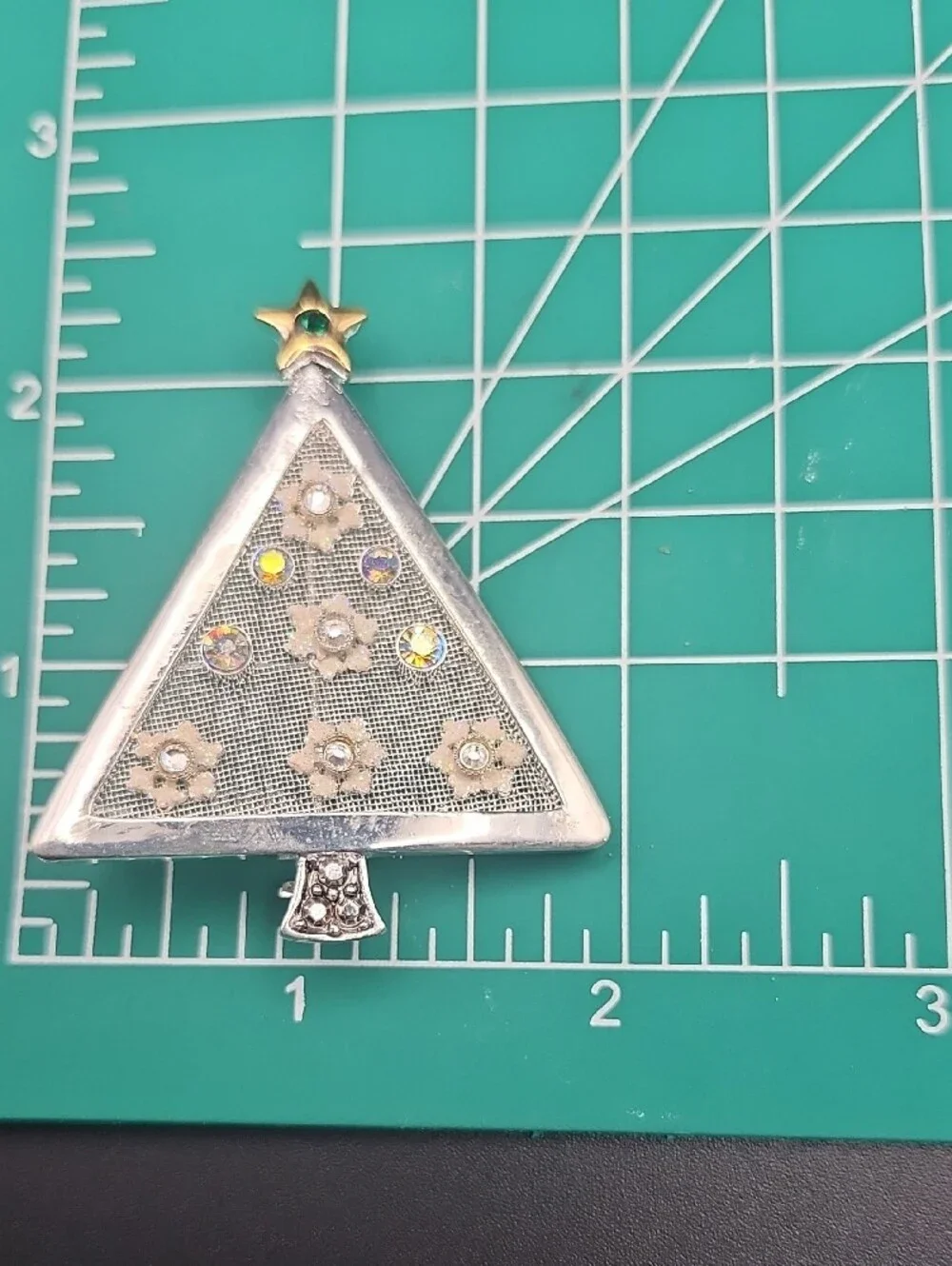Silver and Gold Christmas Tree Pendant with Crystal Accents - Women Jewelry